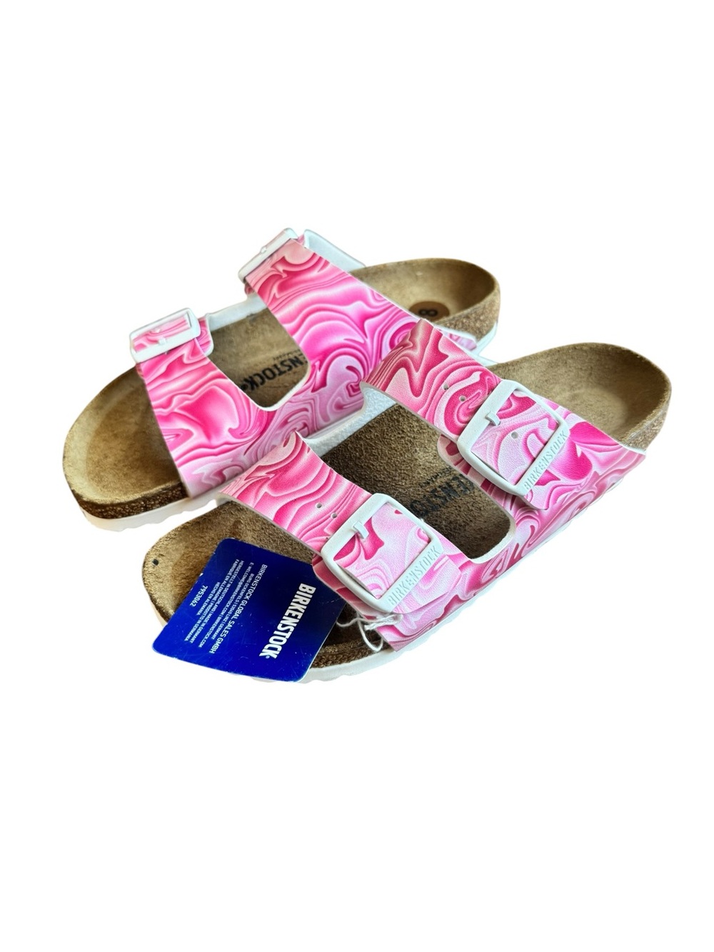Birkenstock Kids Arizona Pink Marble Two-Strip Sandal - Picture 3 of 7